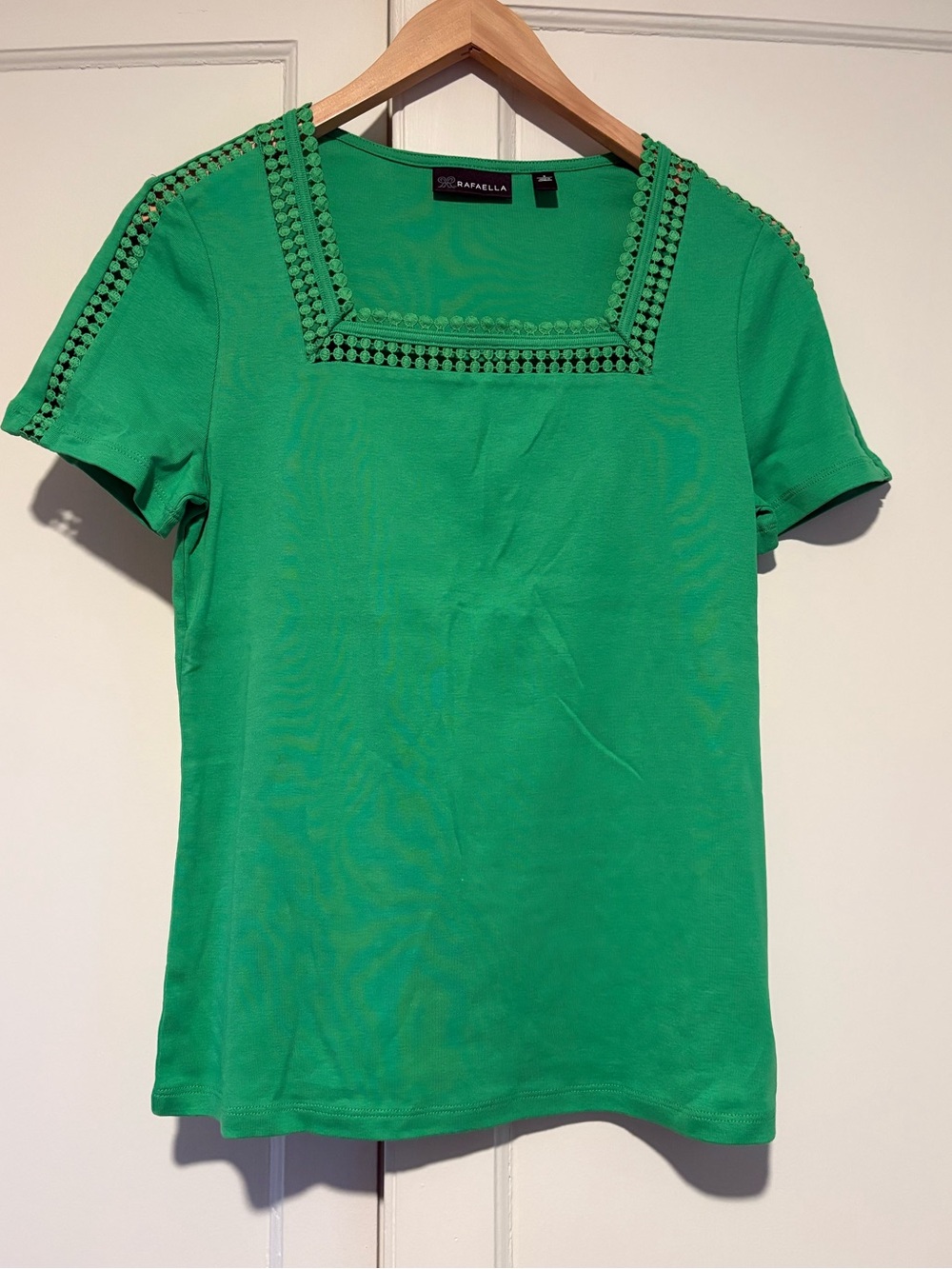 Rafaella Green Square Neck Lace Detail Cotton Tee